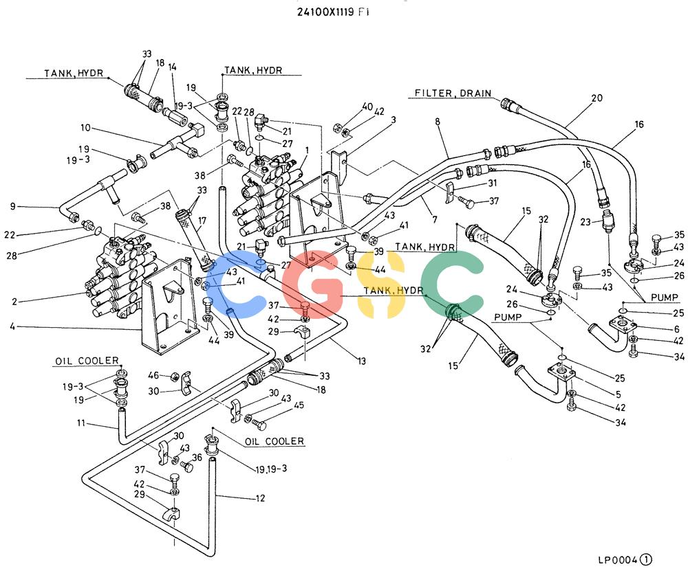 神钢零件查询(K905) - EXCAVATOR BTW LP0004 - LP0554 (1/82-12/03) (01-002) - HYDRAULIC LINES, UPPER Kobelco