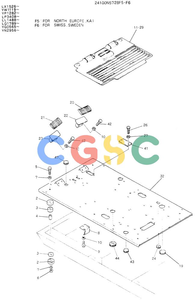 神钢零件查询(K907LC) - MARK II EXCAVATOR ASN YQ0565 (NA) (1/87-12/03) (02-004) - PLATE ASSY, FLOOR, P/N 24100N5728F6 Kobelco