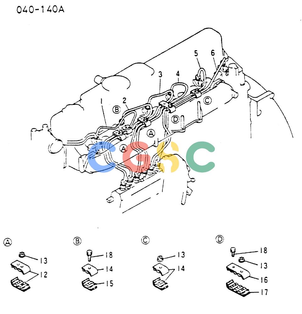 神钢零件查询(MD200C) - EXCAVATOR BTW YQU0701 - YQU2000 (1/80-12/06) (17-056) - FUEL INJECTION PIPE Kobelco