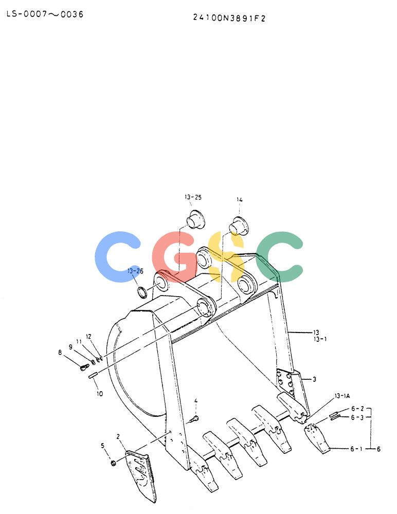 神钢零件查询(K916LC) - EXCAVATOR ASN YS0119 (1/87-12/03) (07-019) - BUCKET ASSY-PN 24100N3891F2 Kobelco