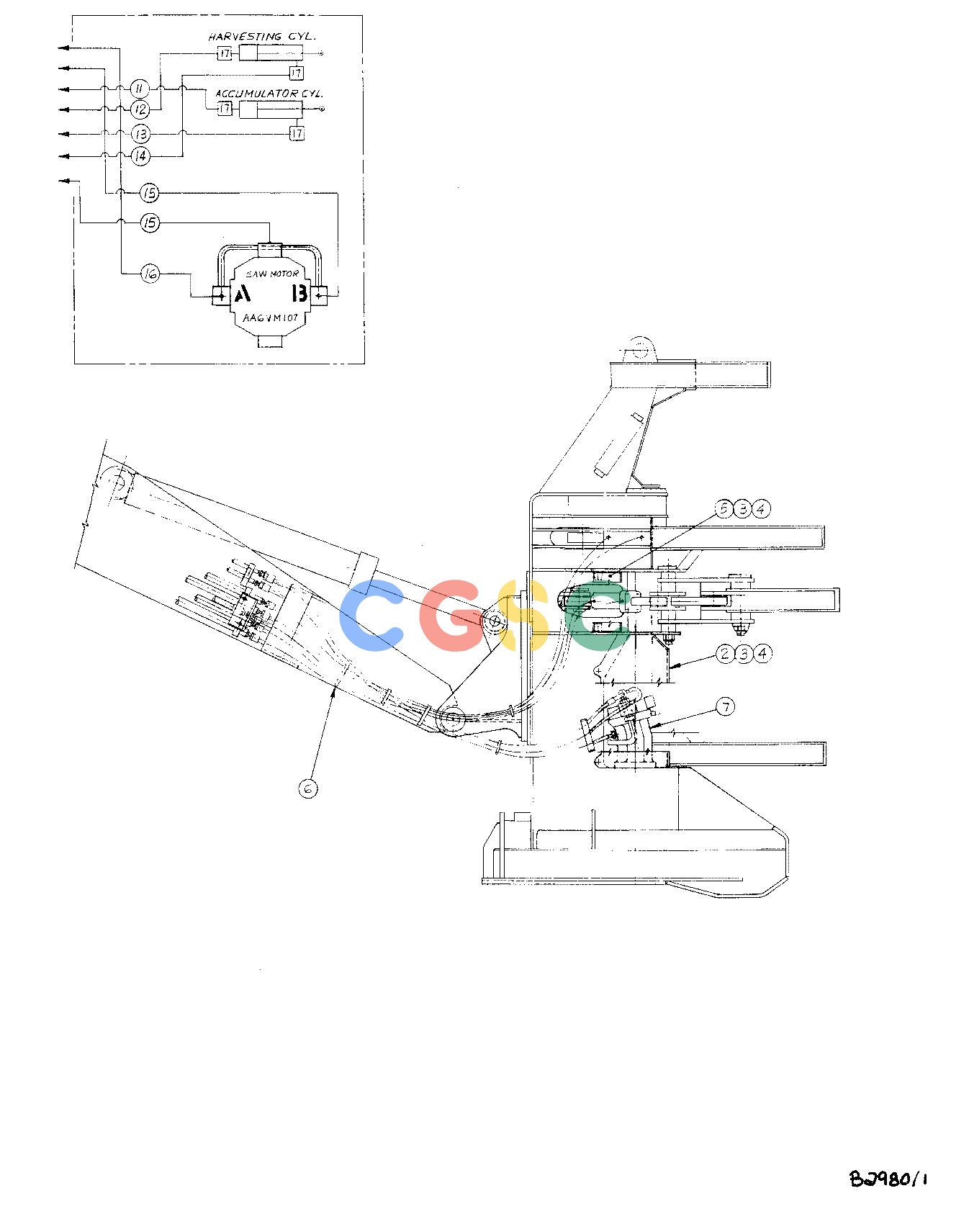 约翰迪尔零件查询TJ2500 - ATTACHMENTS HYDRAULIC SYSTEM FELLING HEAD 18`` ( 601001 - ) 2000-166/10 [2000-166/10]EPC John Deere online