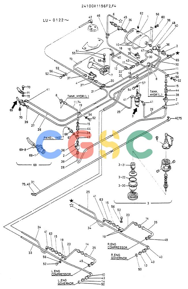 神钢零件查询(K935) - EXCAVATOR SUPPLEMENT ASN LU00154 (1/76-12/03) (05-002) - AIR-LINES UPP P/N 24100X1156F2,F4 Kobelco