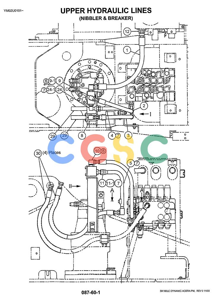 神钢零件查询(SK160LC) - DYNAMIC ACERA EXCAVATOR 11/2000 ASN YM02U0101 (11/00-12/02) (01-021[01]) - UPPER HYDRAULIC LINES (NIBBLER & BREAKER) Kobelco