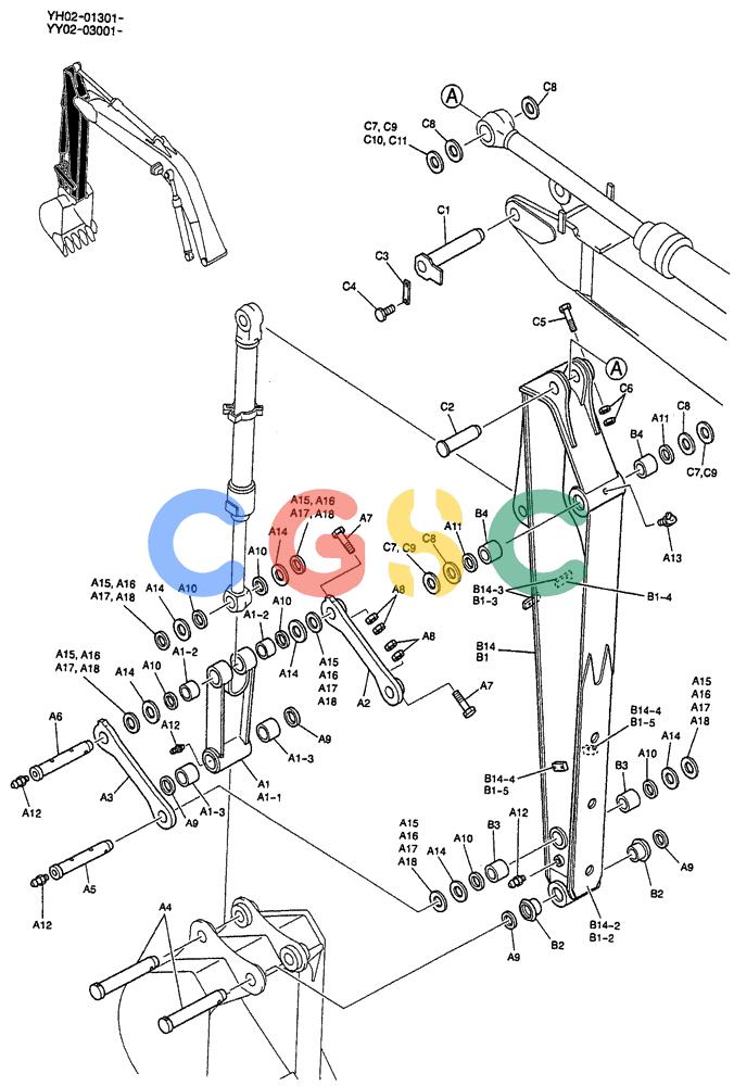 神钢零件查询(ED150) - BLADE RUNNER EXCAVATOR/DOZER BTW YL04-00501 - YL04-00554 (4/03-10/03) (03-004) - ARM ASSEMBLY 2.45M (8FT) (STANDARD) Kobelco
