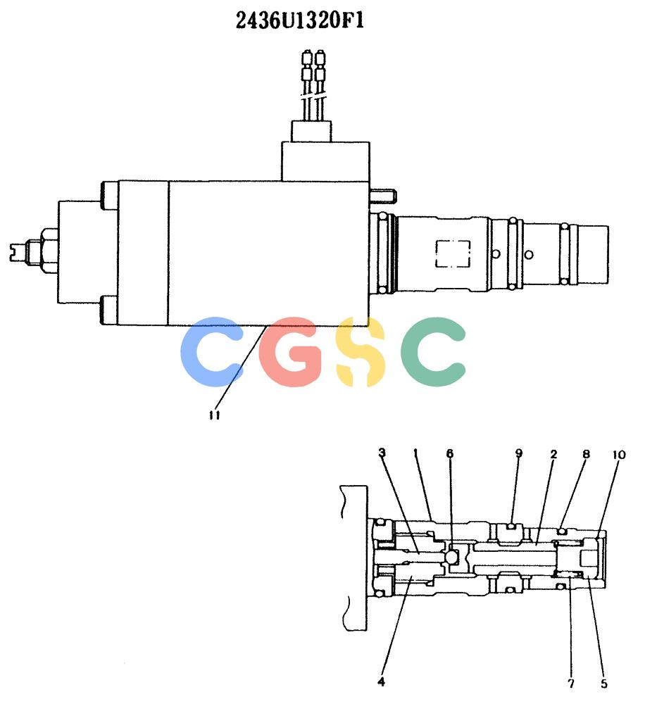 神钢零件查询(K904) - MARK II EXCAVATOR ASN YW1119 (1/88-12/03) (11-039) - VALVE ASSY, SOLENOID,P/N 2436U1320F1 Kobelco