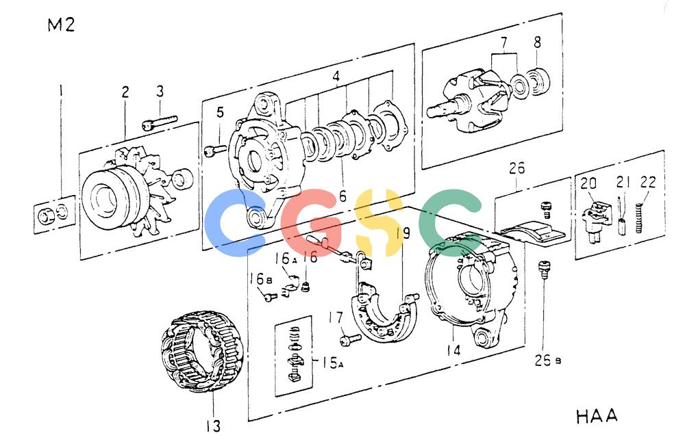 神钢零件查询(6D16-T) - MITSUBISHI DIESEL ENGINE - K907 & MD180LC (1/87-12/06) (04-008) - ALTERNATOR (INNER PARTS) Kobelco