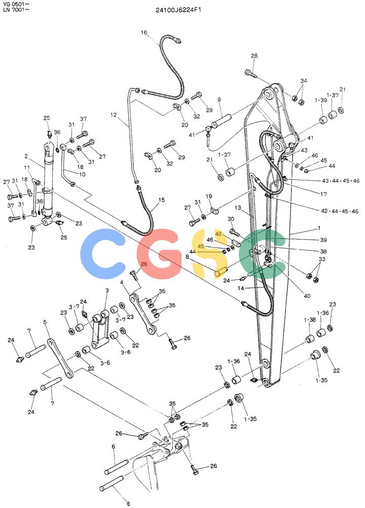 神钢零件查询(K907DLC) - EXCAVATOR ASN YG0501 (1/86-12/03) (09-014) - ARM ASSY, 4.55M (14FT - 11IN), (40FT LONG RANGE) Kobelco