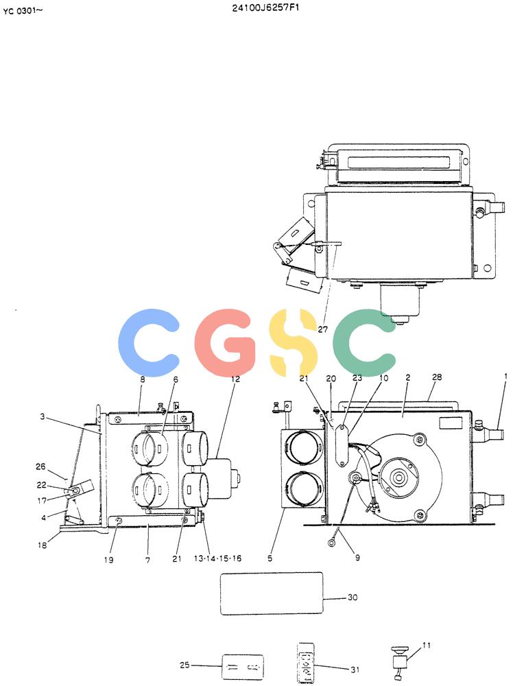 神钢零件查询(K912LC) - MARK II EXCAVATOR ASN YC-0301 (1/88-12/03) (05-022) - HEATER ASSY (24100J6257F1) Kobelco