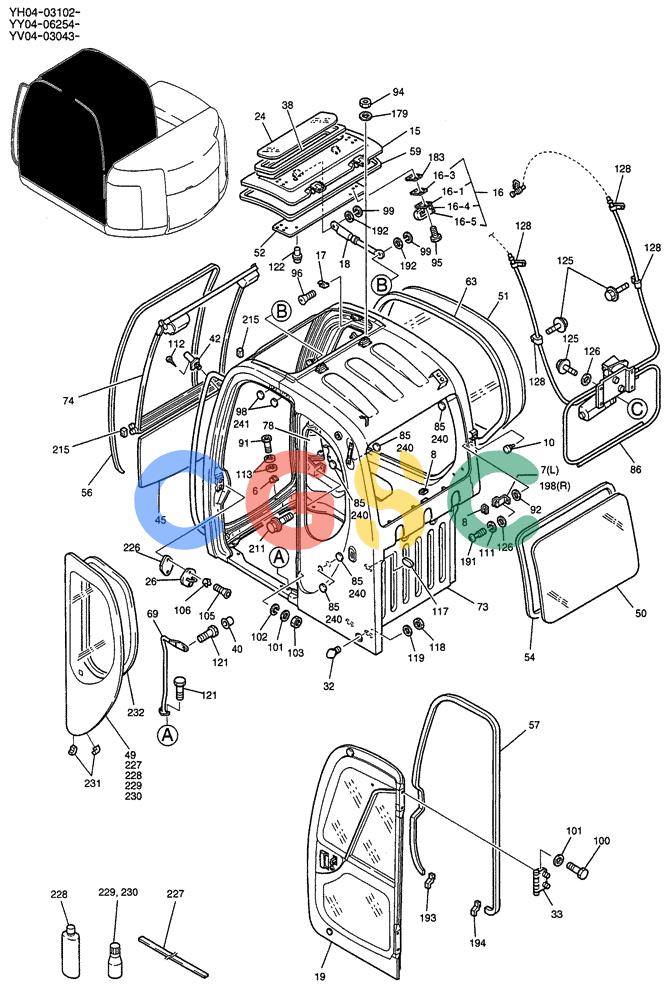 纽荷兰零件查询(E135SR) - CRAWLER EXCAVATOR ASN YY04-06254 (05-007[01]) - CAB ASSY (WITH POWER WINDOW) New Holland Constructuion