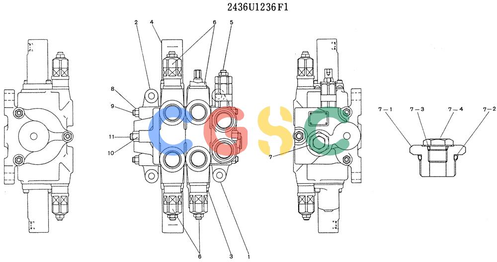 神钢零件查询(K905LC) - MARK II EXCAVATOR BTW YP1001 - YP1281 (1/87-12/03) (11-022) - VALVE ASSY, CONTROL (P/N 2436U1236F1) Kobelco