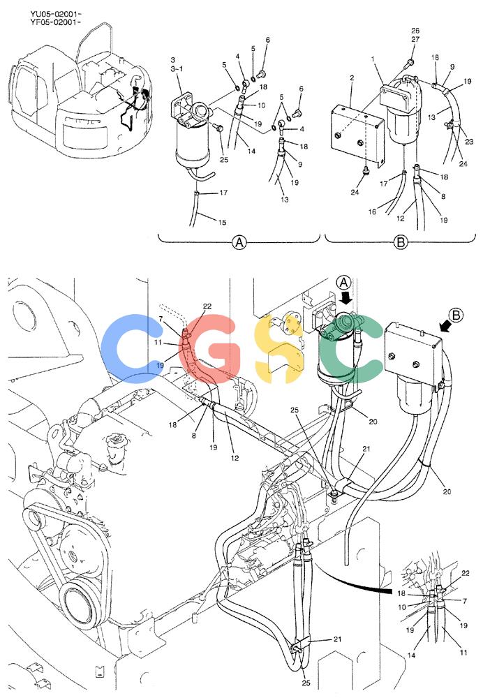 纽荷兰零件查询(E235BSRNLC) - CRAWLER EXCAVATOR ASN YU05-02001 (01-012) - FUEL LINES New Holland Constructuion