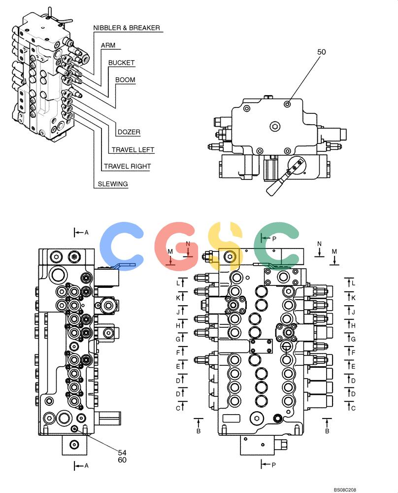 纽荷兰零件查询(E70BSR) - COMPACT CRAWLER EXCAVATOR BTW YT05-15001 - 18000 (NA) (4/08-) (08-01-00[01]) - VALVE ASSEMBLY, CONTROL (MAIN) (YT30V00039F1), PAGE 1 OF 4 New Holland Constructuion