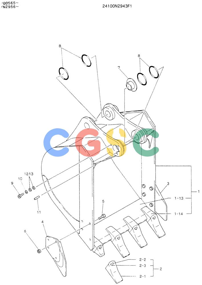 神钢零件查询(K907LC) - MARK II EXCAVATOR ASN YQ0565 (NA) (1/87-12/03) (09-013) - BUCKET ASSY, P/N 24100N2943F1 Kobelco