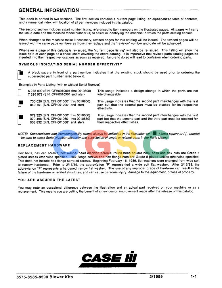 凯斯零件查询(8575) - KNOTTER BLOWER KIT (1/98-12/00) (1-1) - GENERAL INFORMATION Case Agriculture