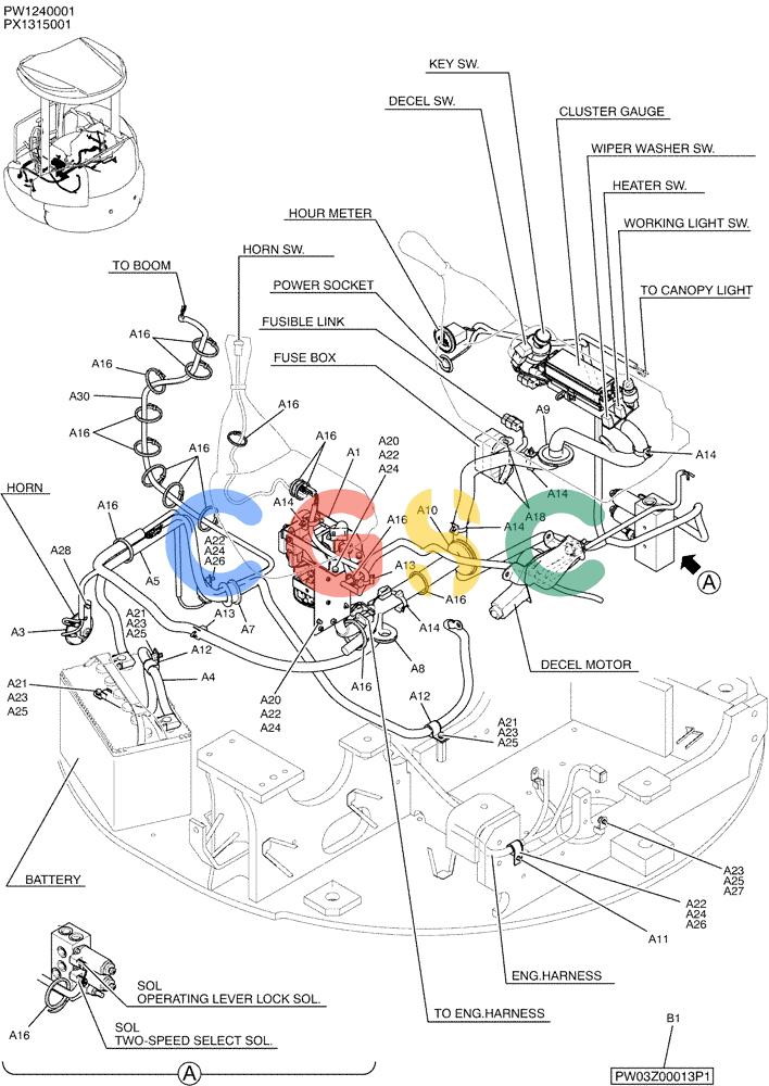 纽荷兰零件查询(E35SR) - COMPACT CRAWLER EXCAVATOR ASN PX13-15001 (N6TN61732) (NA) (1/06-) (01-061) - ELEC ASSY, UPP New Holland Constructuion