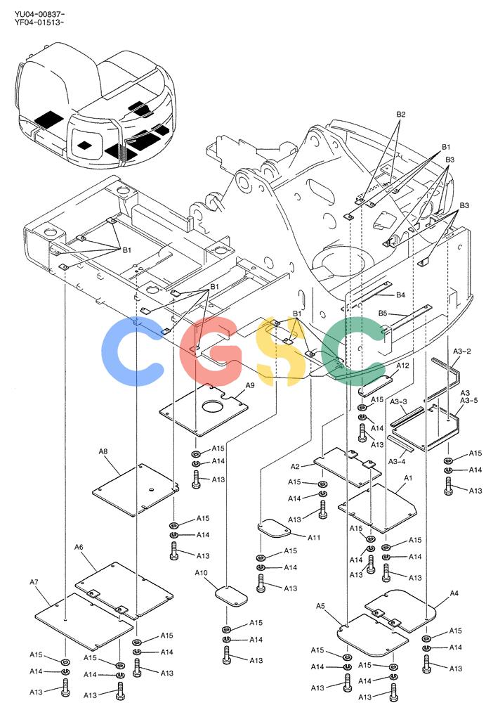 纽荷兰零件查询(E235SRLC) - CRAWLER EXCAVATOR BTW YU04-00837 - YU04-01417 (01-045) - COVER ASSY, UNDER New Holland Constructuion