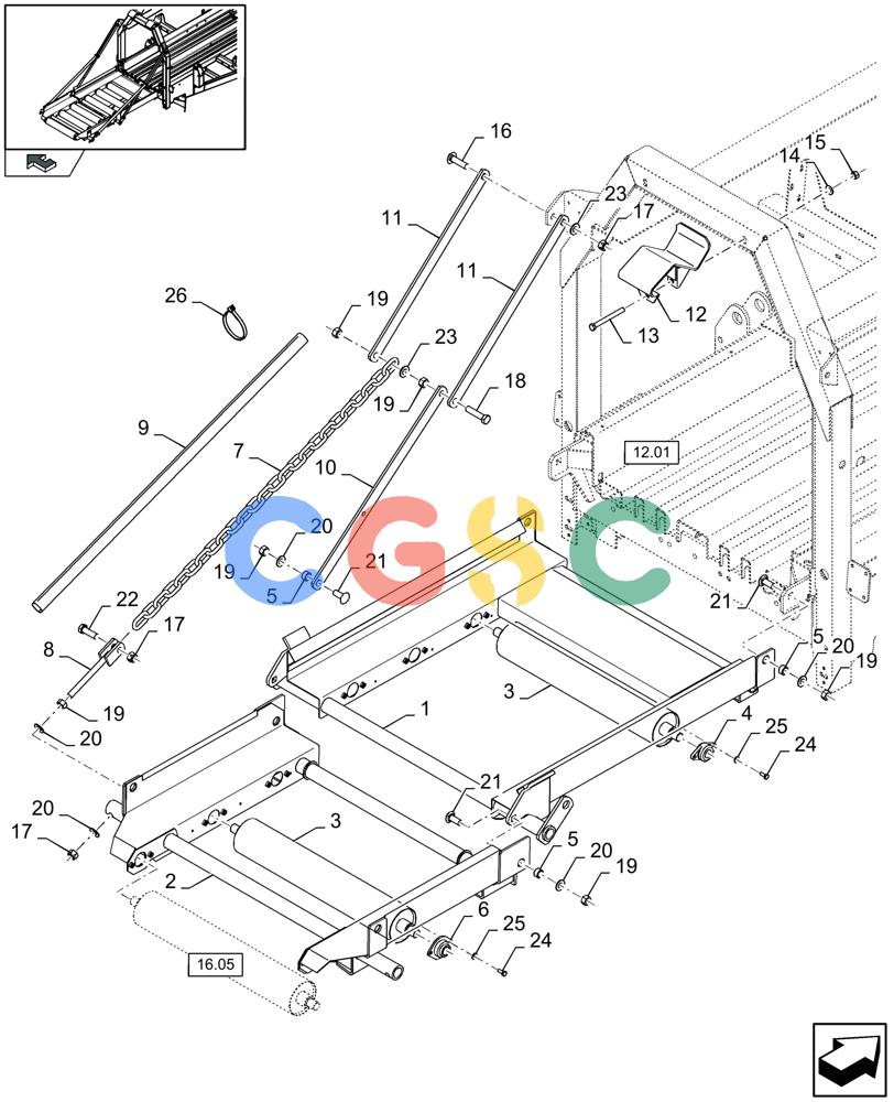 凯斯零件查询(LB433S) - BIG RECTANGULAR BALER (9/08-12/12) (16.04[01]) - ROLLER BALE CHUTE, TOP Case Agriculture