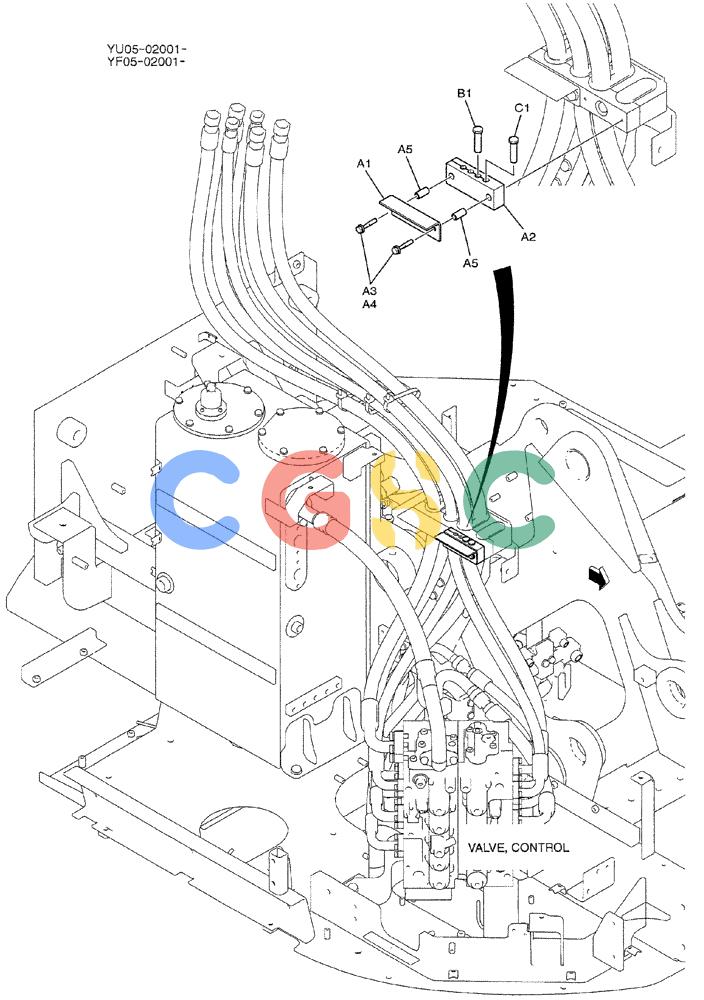 纽荷兰零件查询(E235BSRNLC) - CRAWLER EXCAVATOR ASN YU05-02001 (05-004) - HYD LINES, UPP (BOOM & ARM SAFETY), P/N YF03H00080F1 New Holland Constructuion