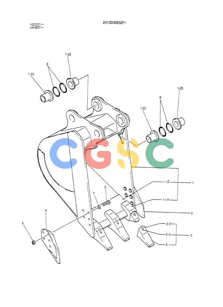 神钢零件查询(K907CLC) - EXCAVATOR BTW YG0101 - YG0500 (1/85-12/03) (09-025) - BUCKET ASSY,0.33M3 Kobelco