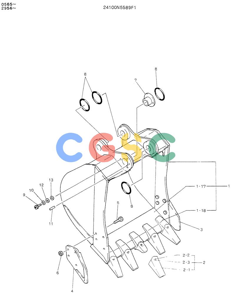 神钢零件查询(K907LC) - MARK II EXCAVATOR ASN YQ0565 (NA) (1/87-12/03) (09-014) - BUCKET ASSY, P/N 24100N5589F1 Kobelco