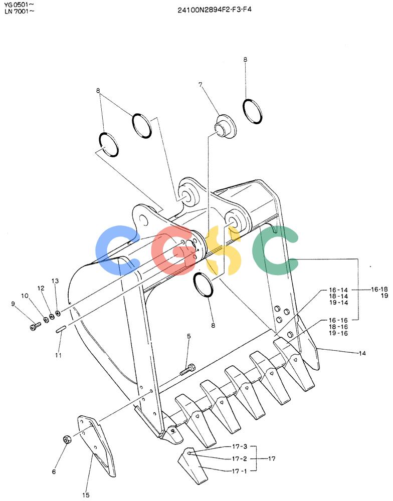 神钢零件查询(K907DLC) - EXCAVATOR ASN YG0501 (1/86-12/03) (09-024) - BUCKET ASSY, (0.9M³) Kobelco