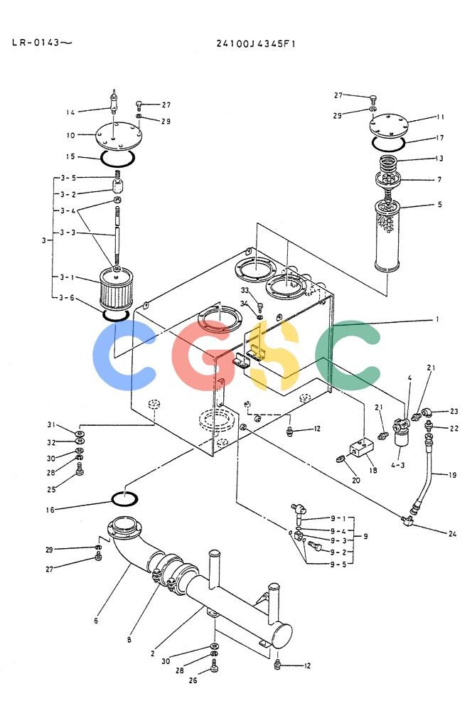 神钢零件查询(K914) - EXCAVATOR ASN LR-0143 (1/79-12/03) (01-012) - TANK ASSY, HYDR P/N 24100J4345F1 Kobelco