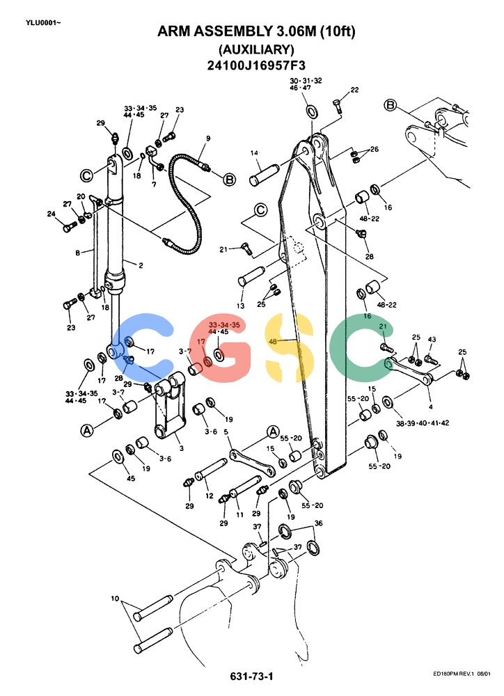 神钢零件查询(ED180) - BLADE RUNNER EXCAVATOR/DOZER ASN YLU0001 (1/99-12/01) (08-006[01]) - ARM ASSEMBLY 3.06M (10FT) (AUXILIARY) Kobelco