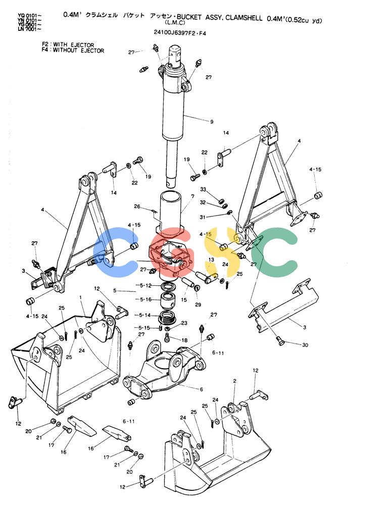 神钢零件查询(CLAMSHELL) - ATTACHMENT - SK200 EXCAVATORS (1/91-12/97) (426-61) - BUCKET ASSY, CLAMSHELL 0.4M{3} 24100J6397F2 Kobelco
