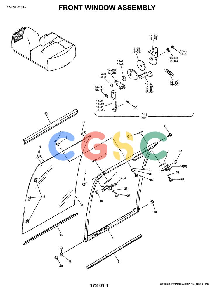 神钢零件查询(SK160LC) - DYNAMIC ACERA EXCAVATOR 11/2000 ASN YM02U0101 (11/00-12/02) (01-042) - FRONT WINDOW ASSY Kobelco