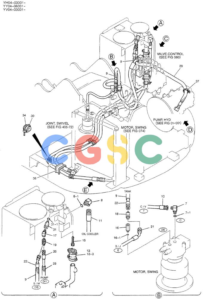 神钢零件查询(DOZER) - ATTACHMENT - SK115SR-1E, -1ES, SK135SR-1E, LC-1E, LC-1ES (1/02-12/03) (01-005[01]) - HYD LINES, UPP (RETURN), P/N YY32H00003F2 Kobelco