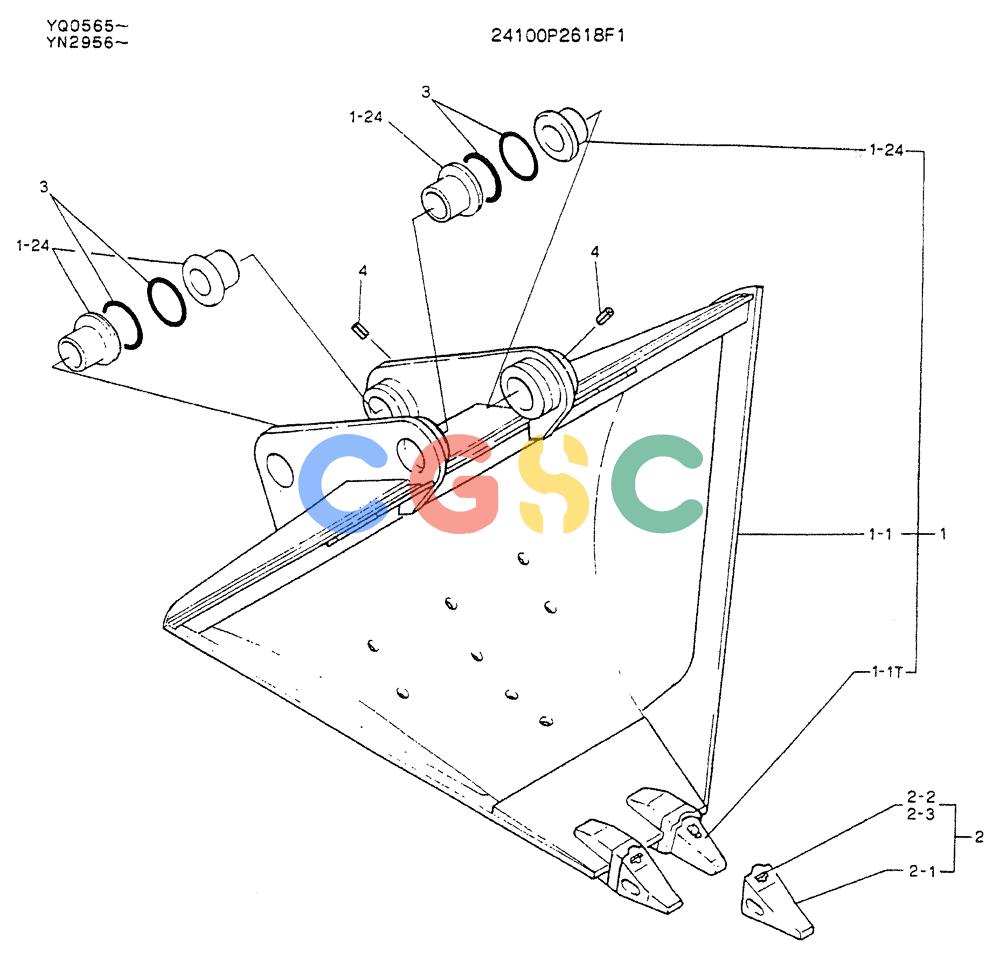 神钢零件查询(K907LC) - MARK II EXCAVATOR ASN YQ0565 (GLOBAL) (1/87-12/03) (09-011) - BUCKET ASSY, V Kobelco