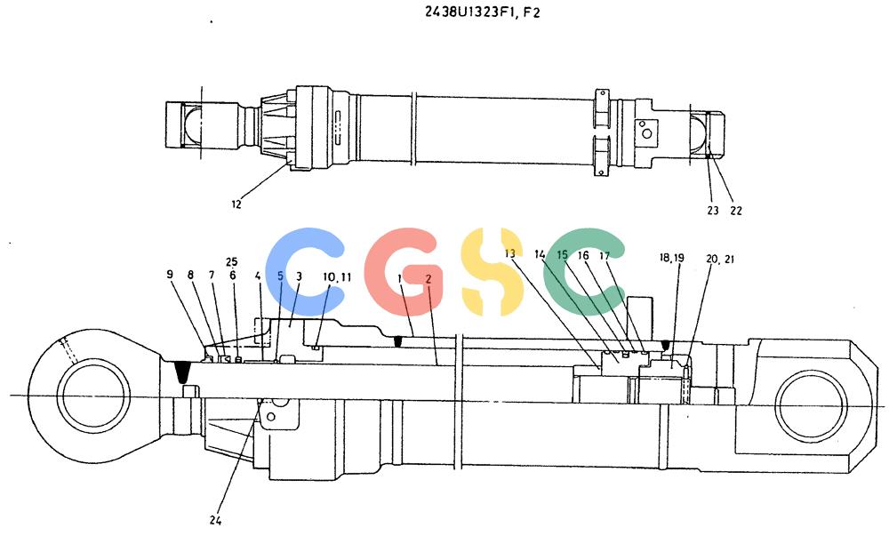 神钢零件查询(MD320BLC) - EXCAVATOR BTW YC0301 - YC0747 (1/80-12/06) (11-026) - CYLINDER ASSY, ARM 2438U1323 F1, F2 Kobelco