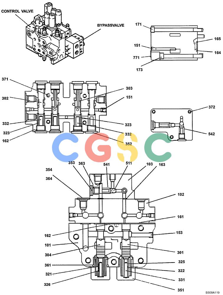 神钢零件查询(ED180) - BLADE RUNNER EXCAVATOR/DOZER ASN YLU0001 (1/99-12/01) (12-001-01[00]) - VALVE ASSEMBLY, BYPASS (INDEPENDENT TRAVEL) (2436U2584F1) Kobelco