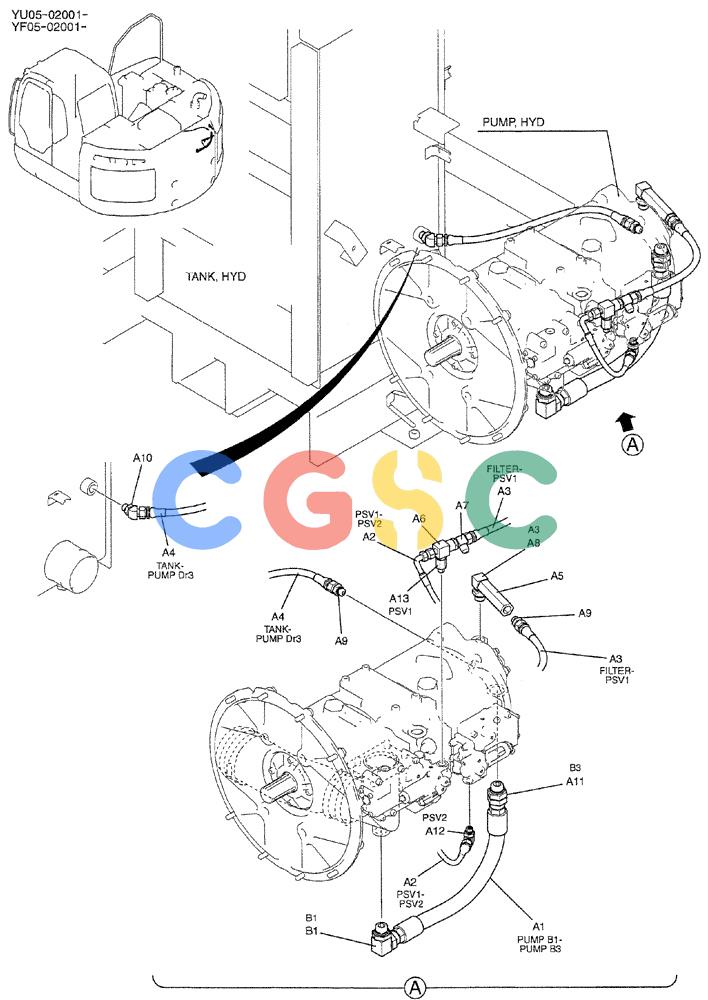 纽荷兰零件查询(E235BSRNLC) - CRAWLER EXCAVATOR ASN YU05-02001 (01-036) - CONTROL LINES, PUMP New Holland Constructuion
