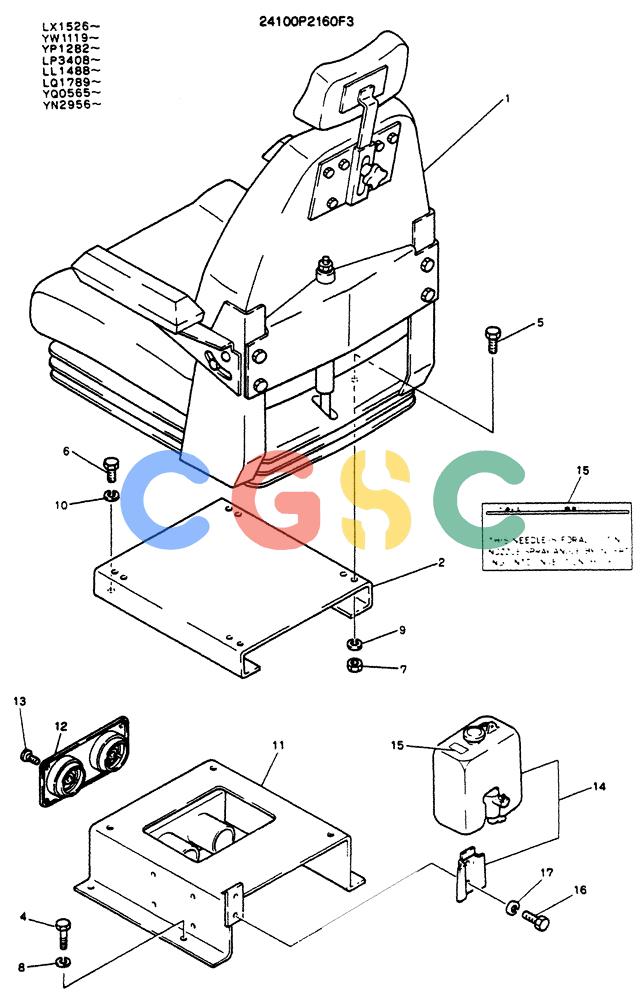 神钢零件查询(K904) - MARK II EXCAVATOR ASN YW1119 (1/88-12/03) (02-010) - SEAT ASSY, P/N 24100P2160F3 Kobelco