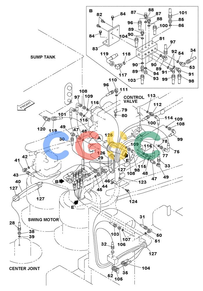 纽荷兰零件查询(E805) - CRAWLER EXCAVATOR TIER 3 (7/06-) (08-035-00[01]) - HYDRAULIC CIRCUIT - PILOT - LEAK-OFF RETURN New Holland Constructuion