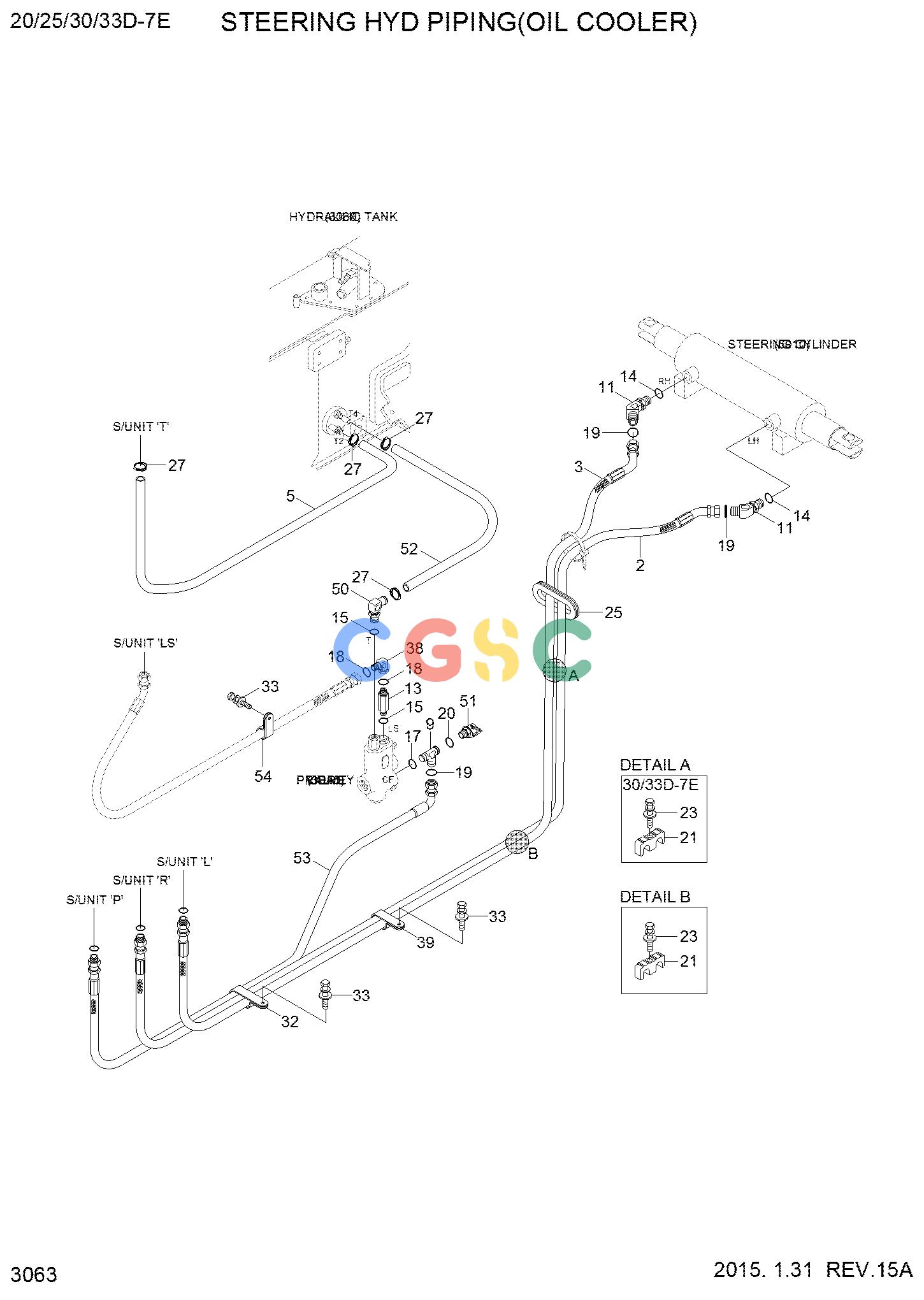 现代零件查询20/25/30/33D-7E STEERING HYD PIPING (OIL COOLER)EPC Hyundai 