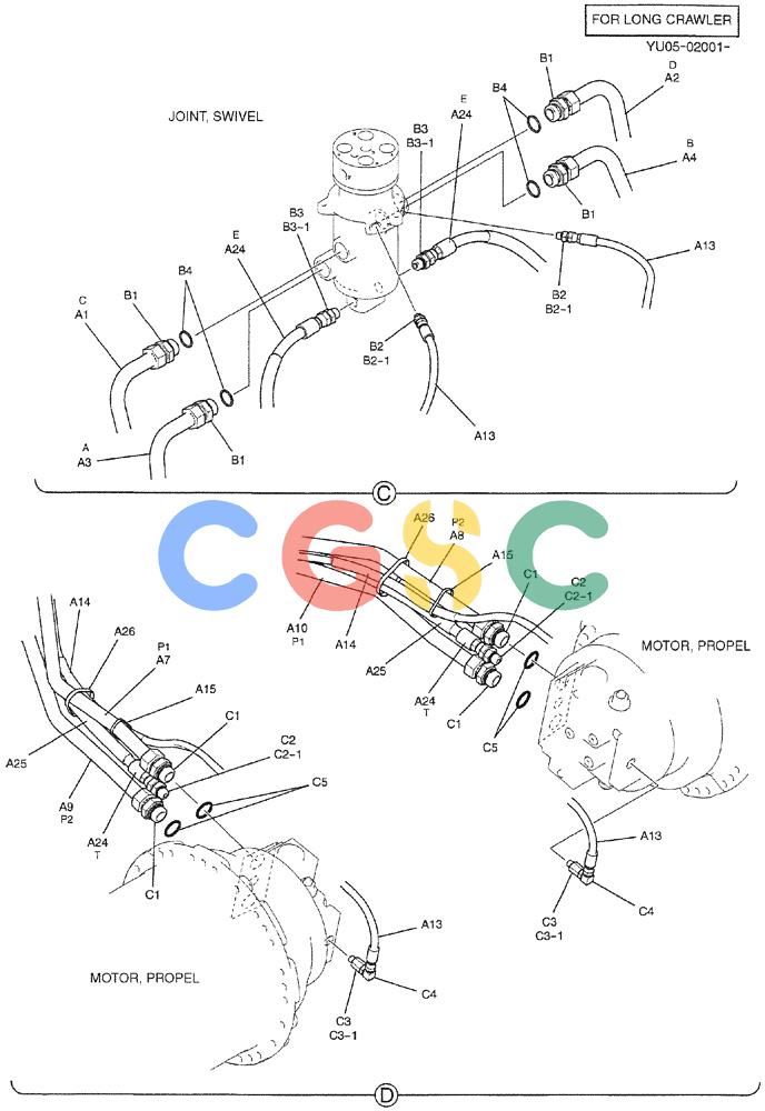 纽荷兰零件查询(E235BSRNLC) - CRAWLER EXCAVATOR ASN YU05-02001 (02-015[02]) - HYD LINES, LOW (FOR LONG CRAWLER) New Holland Constructuion
