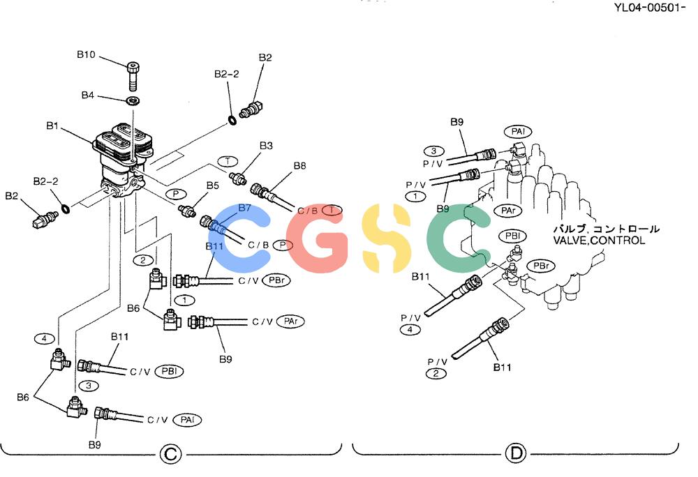神钢零件查询(ED150-1E) - BLADE RUNNER EXCAVATOR/DOZER ASN YL05-00555 (11/03-12/04) (01-015[02]) - CONTROL LINES, REMOTE Kobelco