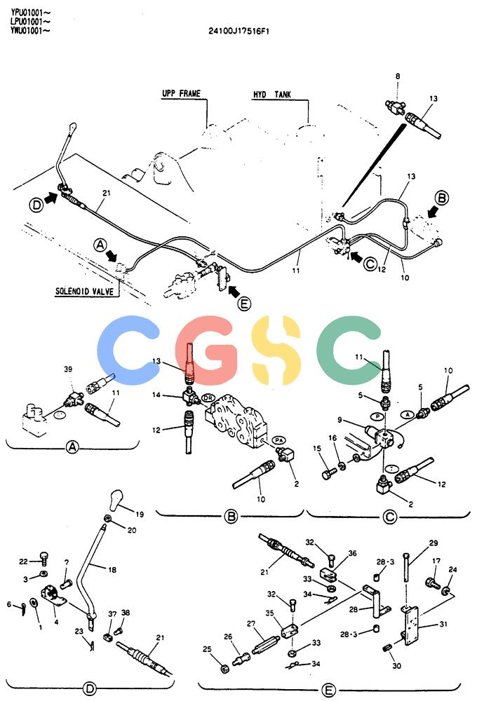 神钢零件查询(SK130LC) - EXCAVATOR BTW YPU1001 - YPU2000 (1/98-12/98) (03-010) - CONTROL LINES, REMOTE (DOZER) Kobelco