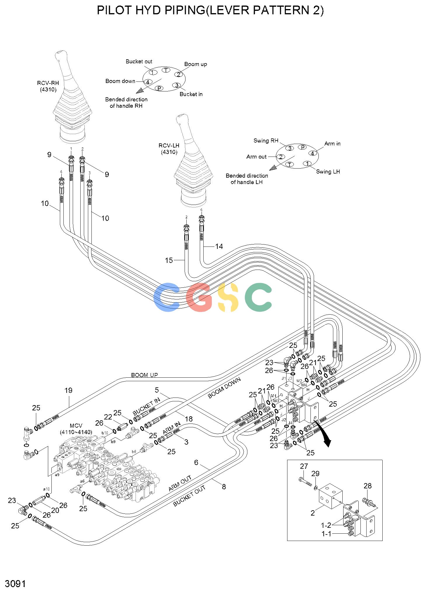 现代零件查询R55W-7A PILOT HYD PIPING(LEVER PATTERN 2)EPC Hyundai 