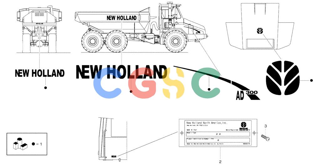 纽荷兰零件查询(AD250) - ARTICULATED DUMP TRUCK (7/01-) (6.785N/2[01]) - ACCESSORIES - DECALS AND PLATES New Holland Constructuion