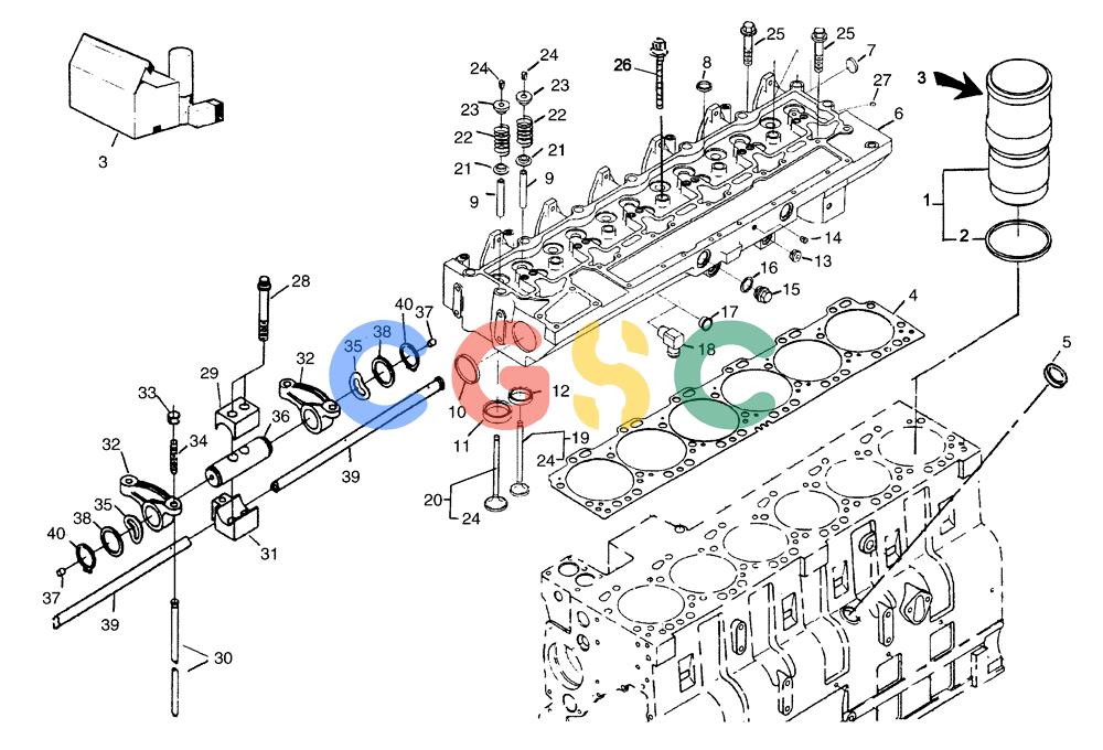 纽荷兰零件查询(AD250 (3.5 VERSION)) - ARTICULATED DUMP TRUCK (7/01-) (0.060[01]) - ENGINE - CYLINDER HEAD BREAKDOWN New Holland Constructuion