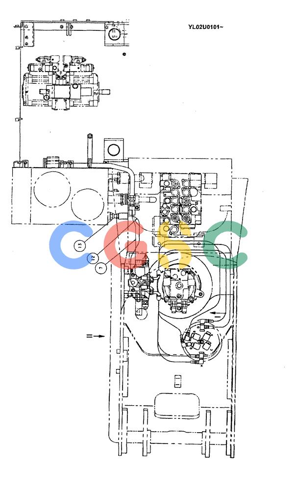 神钢零件查询(ED190LC) - BLADE RUNNER EXCAVATOR/DOZER BTW YL02U0101 - YL03U0135 (1/02-12/06) (01-022[01]) - HYD LINES, UPP (DOZER) Kobelco