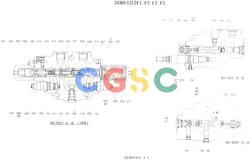神钢零件查询(K907LC) - MARK II EXCAVATOR ASN YQ0565 (NA) (1/87-12/03) (11-038[03]) - VALVE ASSY, CONTROL, P/N 2436U1312F1,F3-F5 Kobelco