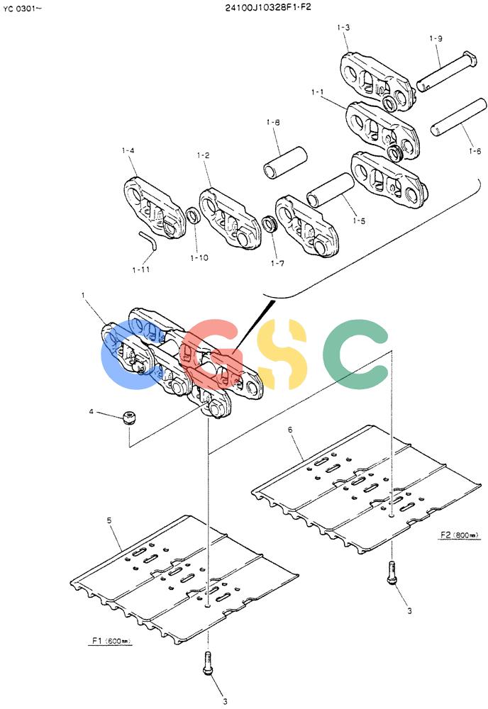 神钢零件查询(K912LC) - MARK II EXCAVATOR ASN YC-0301 (1/88-12/03) (06-011) - INSTAL, CRAWLER TRACK (FOR LONG CRAWLER) Kobelco