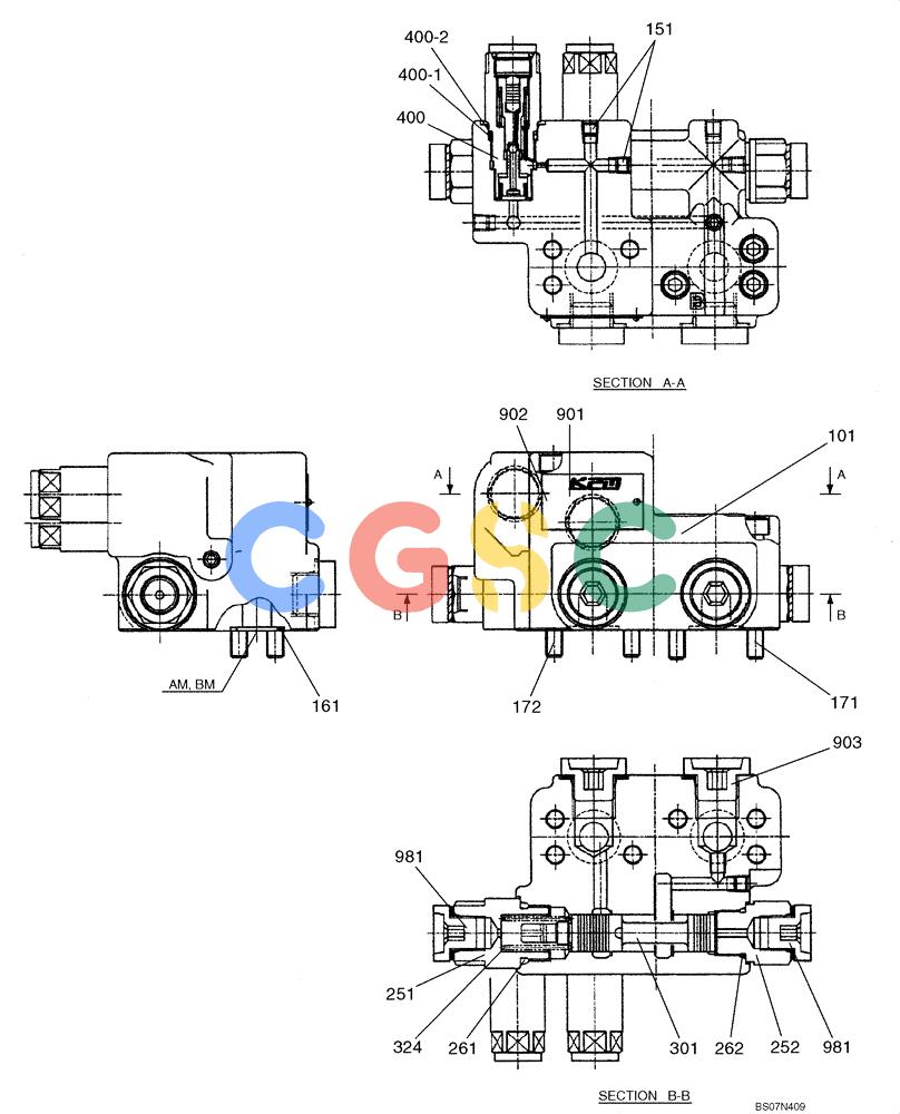 纽荷兰零件查询(E135B) - CRAWLER EXCAVATOR TIER 3 - ASN YH05-07001 (N8TA13006) (1/08-) (08-31[00]) - VALVE ASSEMBLY (SWING) (YY30V00067F1) New Holland Constructuion