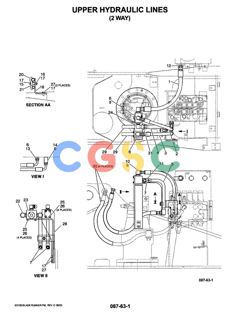 神钢零件查询(ED190LC-6E) - BLADE RUNNER EXCAVATOR/DOZER BTW YL03U0136 - YL03U0292 (1/05-12/06) (01-023) - UPPER HYDRAULIC LINES (2 WAY) Kobelco
