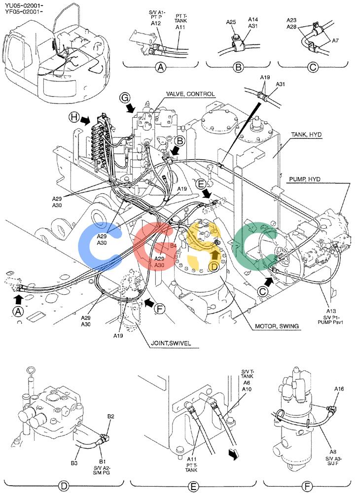 纽荷兰零件查询(E235BSRLC) - CRAWLER EXCAVATOR ASN YU05-02001 (01-033[01]) - CONTROL LINES, VALVE, P/N YF64H00100F1 & YF64H00061F1 New Holland Constructuion