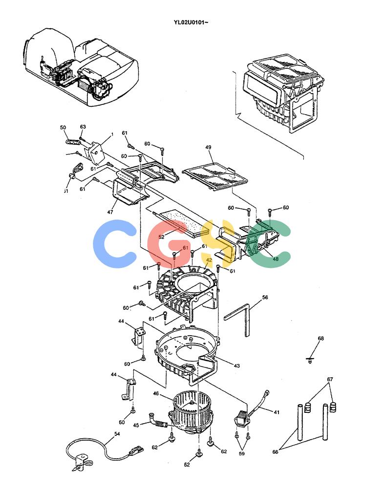 神钢零件查询(ED190LC) - BLADE RUNNER EXCAVATOR/DOZER BTW YL02U0101 - YL03U0135 (1/02-12/06) (01-067[01]) - CONDITIONER ASSY, AIR, P/N LC20M00005F1 Kobelco